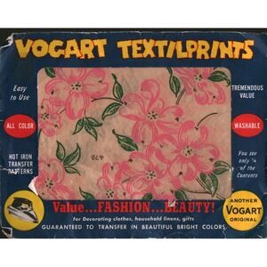 Vintage Vogart Textile Prints Hot Iron Transfer Patterns Pink Floral Dogwood 478